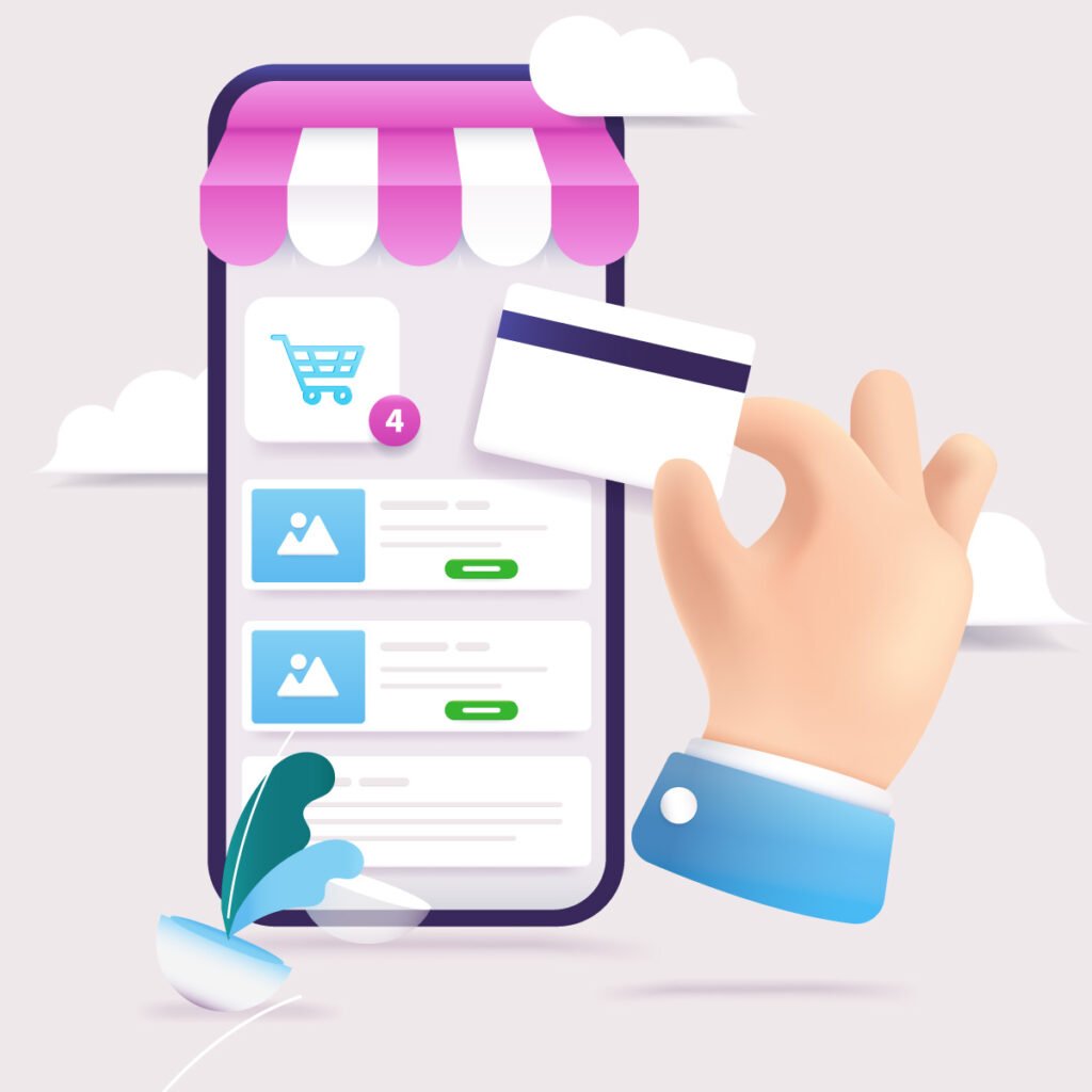 Ilustración de compra online en un teléfono móvil